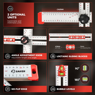 Saker 4 in 1 Drilling Positioning Ruler