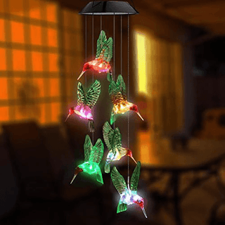 Color-Changing Solar LED Waterproof Hummingbird Wind Chimes Dangling Lights