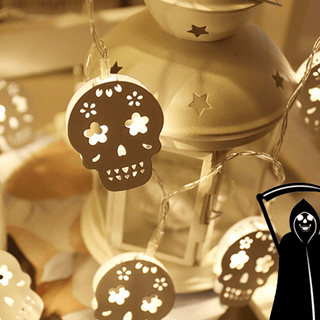 Saker Halloween White Hollow Metal Skull String Lights