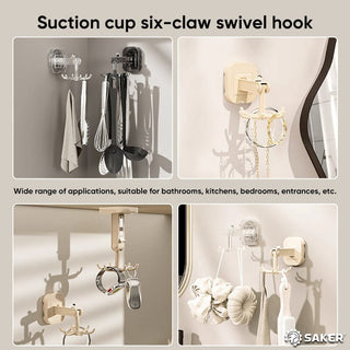 SAKER® Suction Cup Six-Claw Swivel Hook