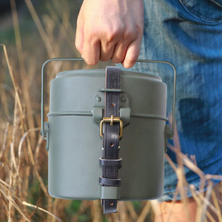 Green  Mess Kit Tin with Leather Strap Dinner Box