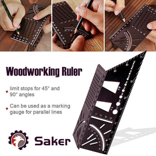 Saker® 3D Mitre 45 90 Degree Angle Measuring Ruler Marking Gauge Carpenter's Tool